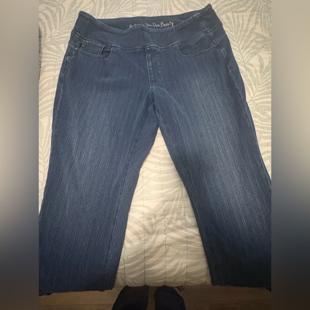 Belle by Kim Gravel Straight Leg Jeans in Dark Blue Wash Size 16P